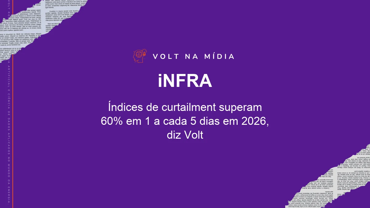 Volt na Mídia - Agência iNFRA: Índices de curtailment superam 60% em 1 a cada 5 dias em 2026, diz Volt